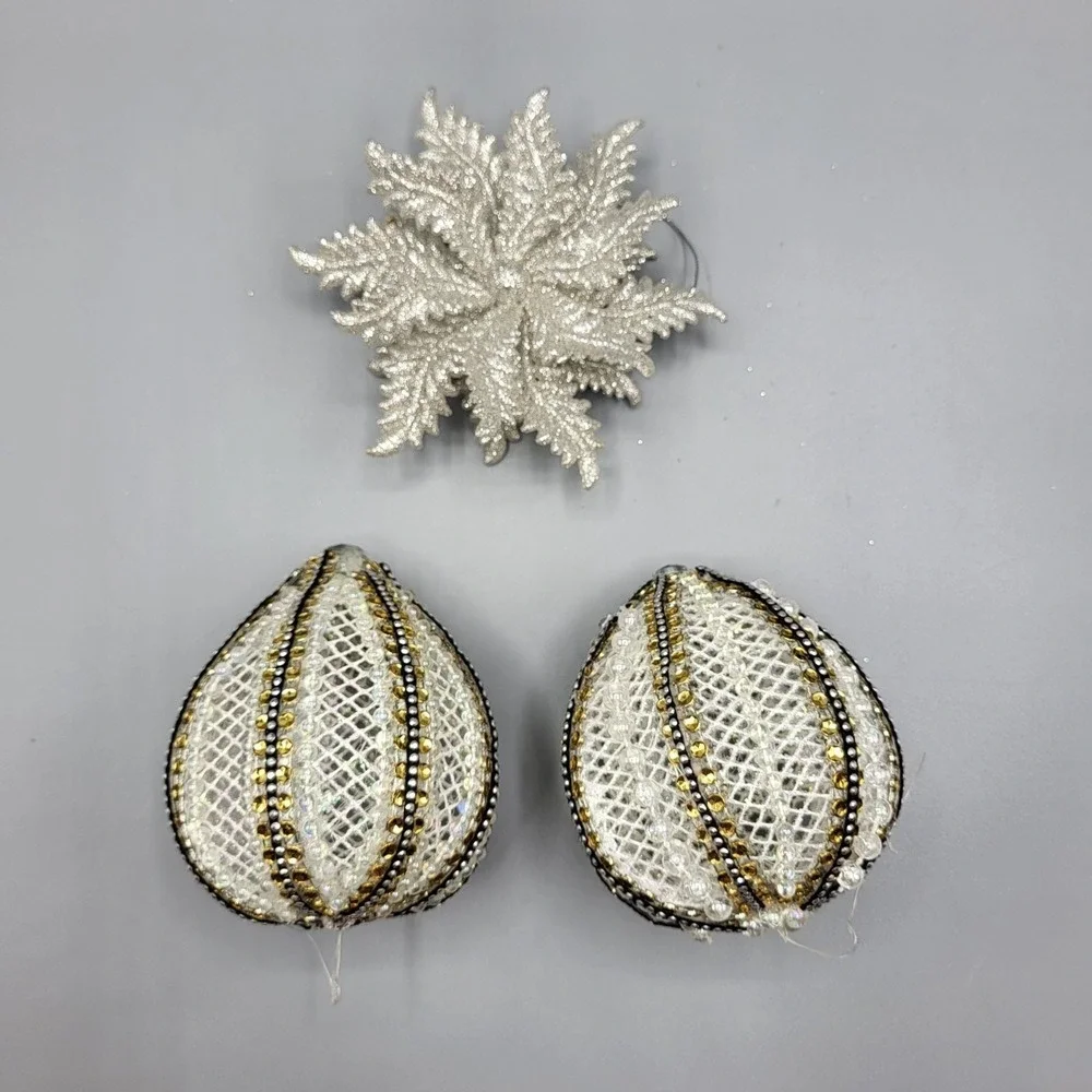 Vintage Beaded Sequin Christmas Ornaments Balls Star Set of 3 MCM Retro Holiday